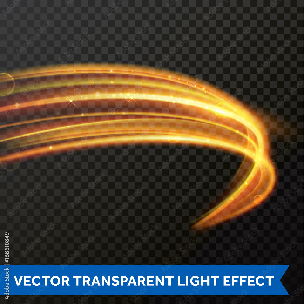 Aufkleber light line gold swirl effect of glitter light fire flare trace. vector magic sparkle swirl trail on 
