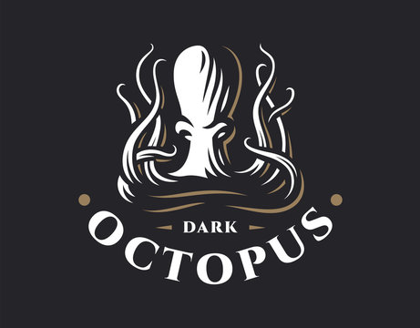 Octopus logo - vector illustration. Emblem design on dark background