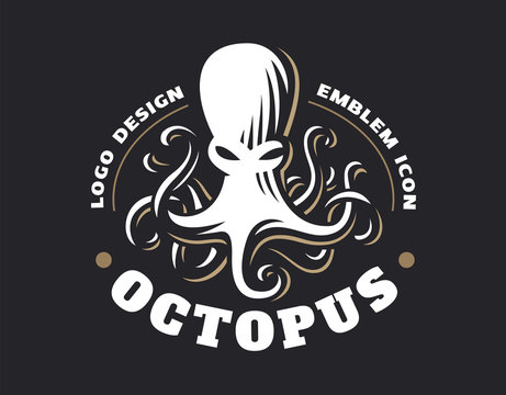 Octopus logo - vector illustration. Emblem design on black background