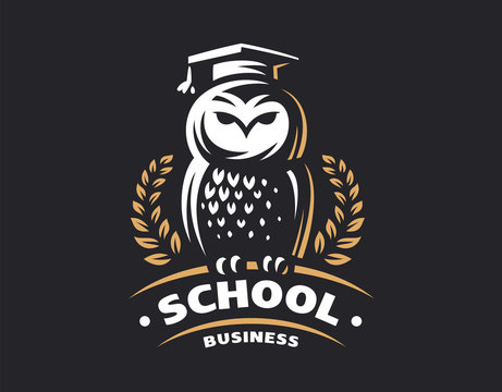 Owl education logo - vector illustration. Emblem design on black background