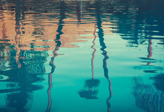 Background Image of Palm Trees Reflected in Swimming Pool