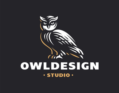 Owl logo- vector illustration. Emblem design on black background