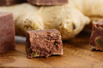 Homemade chocolate fudge with ginger