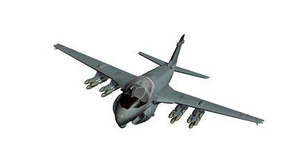 Fototapeta na wymiar armed military fighter jet in flight isolated on white background
