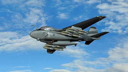 
armed military fighter jet in flight on the sky background 