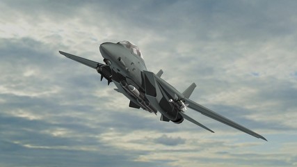 
armed military fighter jet in flight on the sky background 