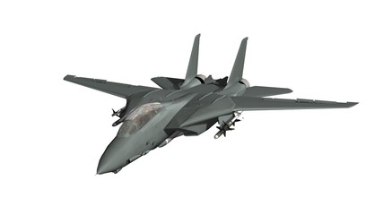 armed military fighter jet in flight isolated on white background