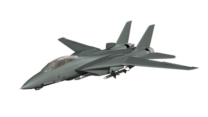 Fototapeta na wymiar armed military fighter jet in flight isolated on white background