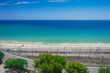 Obraz premium Cerulean sea view from the Mediterranean Balcony observation platform in Tarragona, Spain