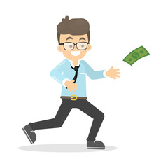 Business man catches money.