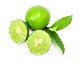 fresh sliced lime with seed on the white background