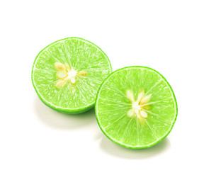 fresh sliced lime with seed on the white background