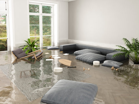 flood in brand new apartment. 3d rendering