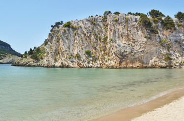 panoramic landscape of Voidokilia beach Messinia Peloponnese Greece