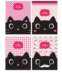 black kitty cartoon with pink background
