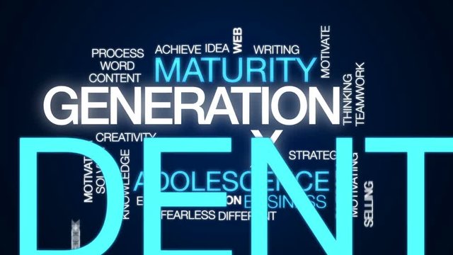 Generation X animated word cloud, text design animation.