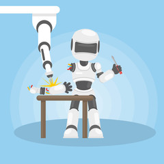 Robot repairs itself.