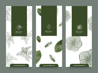 Branding Packaging Flower nature background, logo banner voucher, spring summer tropical, vector illustration