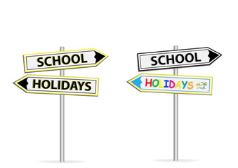 Two different design of road signs School Holidays isolated on white background