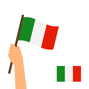 Human hand holding flag of Italy