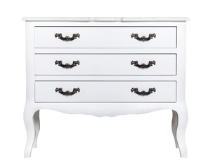 White retro chest of drawers isolated on white background