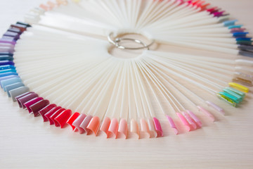 Fans of nail art polish tips samples isolated on white