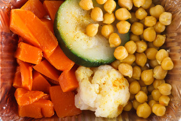 Healthy food, corn, pumpkin, zuccini, cauliflower