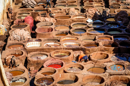 Leather Tanneries - where skins are processed into leather, Fez, Morocco