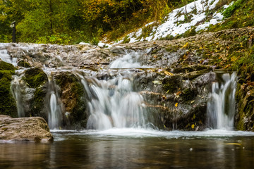 Fototapeta na wymiar Waterfall in gorge Homole in Pieniny mountains, Poland