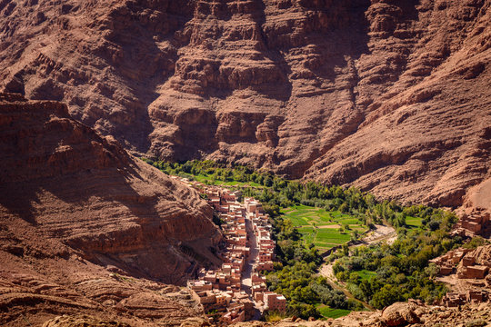 Photo from a hill overlooking the Dades oasis. Dades Gorge, Morocco