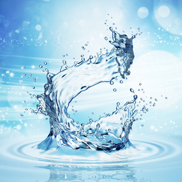blue water splash isolated on white background.