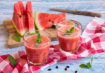 Fresh watermelon juice in glasses