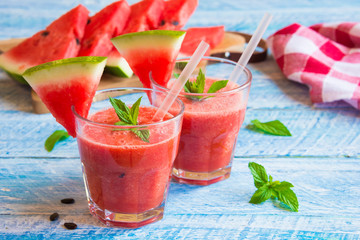 Fresh watermelon juice in glasses