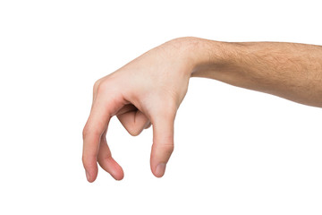 Man hand making gesture while grab some items isolated on white