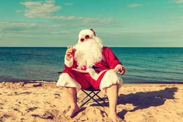 Santa Claus on the beach.