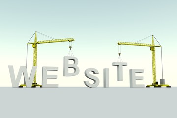 Website building concept crane white background 3d illustration