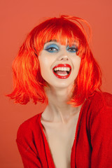 Fashion model with red lips.