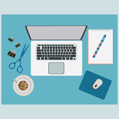 Working Table with Office Supplies Stuff