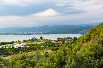 Fototapeta na wymiar Mountain landscape with a lake in Xichang, China