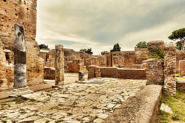 Archaeological Roman  landscape in Ostia Antica - Rome - Italy