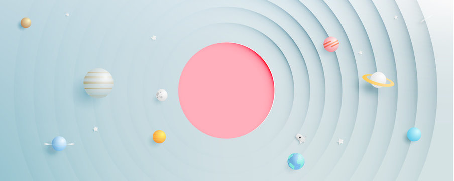 Solar system paper art style background