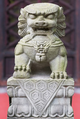 Stone lion statue in temple, Wenshu monastery, Chengdu, China
