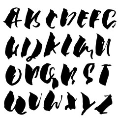 Hand drawn dry brush font. Modern brush lettering. Grunge style alphabet. Vector illustration.