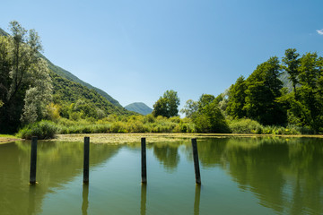 Fototapeta na wymiar Riserva naturale Lago di Piano (Porlezza)