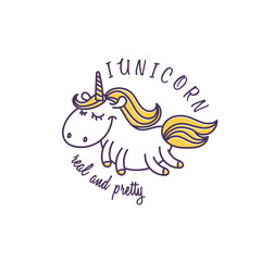 Illustration of cute cartoon unicorn. Vector