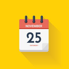 Day calendar with date November 25, 2017. Vector illustration.