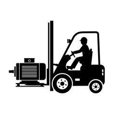 Black forklift truck vector icon on white background