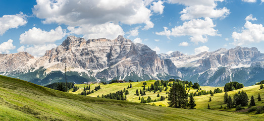 wide panorama of  alta badia region on summer in northern italy