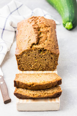 gluten free zucchini bread on concrete background. Selective focus, space for text.