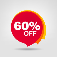 60% OFF Discount Sticker. Sale Red Tag Isolated Vector Illustration. Discount Offer Price Label, Vector Price Discount Symbol.